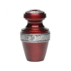 Affordable Alloy Cremation Urn in Red with Pewter Band – Keepsake – A-2116-K-NB-RED