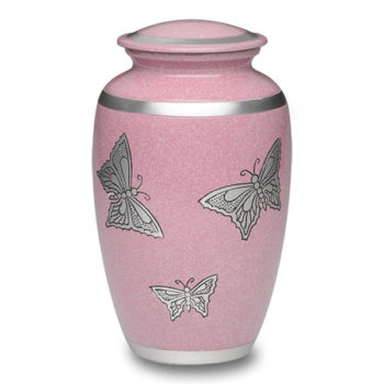 Alloy Cremation Urn in Pink with Silver Butterflies – Adult – A-2413-A