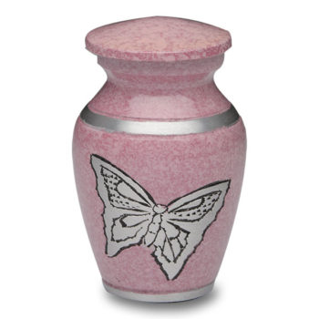 Alloy Cremation Urn in Pink with Silver Butterflies – Keepsake – A-2413-K-NB