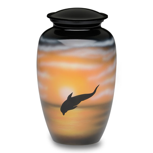 Alloy Cremation Urn in with Jumping Dolphin Design – Adult – A-2421-A
