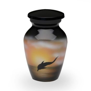 Alloy Cremation Urn in with Jumping Dolphin Design – Keepsake – A-2421-K-NB