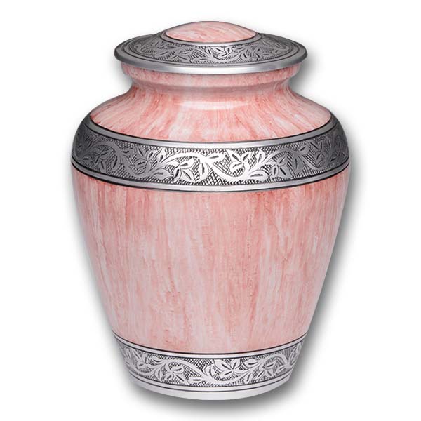Alloy Cremation Urn – Pink Marble Design with hand engraved band – Adult – A-3251-A