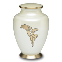 Brass Cremation Urn in White with Golden Calla Lilies – Adult – B-3239-A