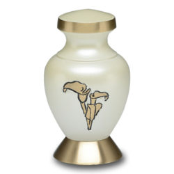Classic Brass Urn with Golden Calla Lily – White – Keepsake – B-3239-K-NB