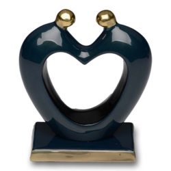 Couple Holding Hands Cremation Urn Keepsake Heart in Blue with Golden Brass – B-4001