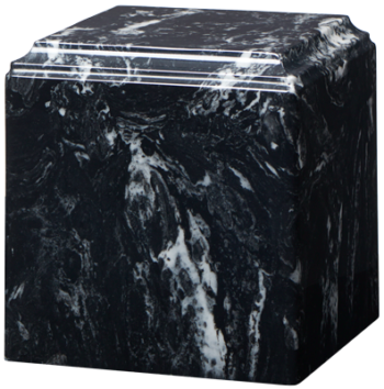 Cube Cultured Marble Urn Black Marlin - Small - CM-CUBE-BLACK-MARLIN-S