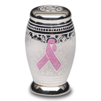Pink Ribbon Brass and Nickel Cremation Urn – Keepsake - B-9967-K-NB