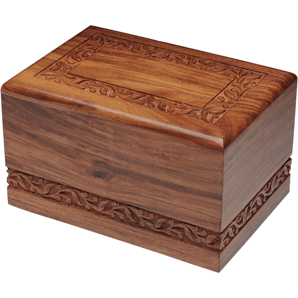 Rosewood Urn with Hand-Carved Border (Adult Size)
